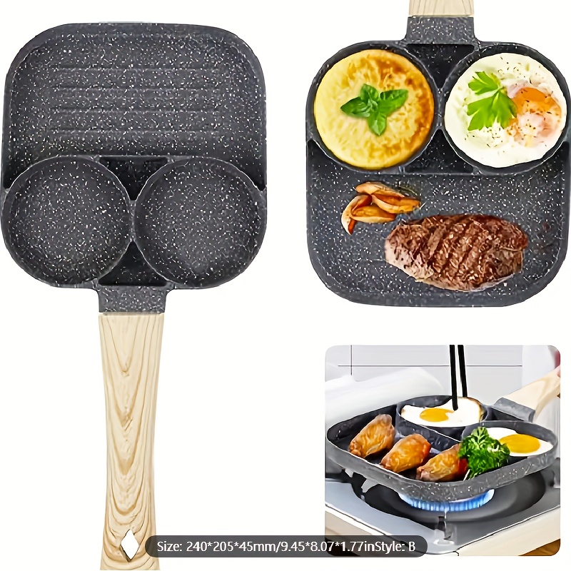 Divided Grill Frying Pan, Pancake Pan, Section Divided Skillet, 4 Holes  Omelet