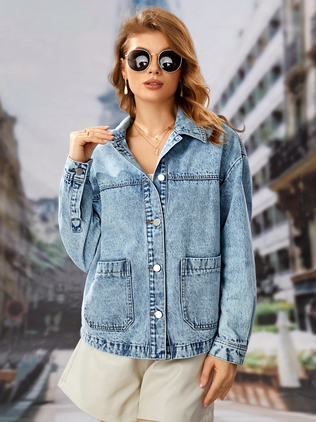 Blue Long Sleeves Denim Coat, Single Breasted Button Lapel Washed Denim  Jacket, Women's Denim Clothing - Temu