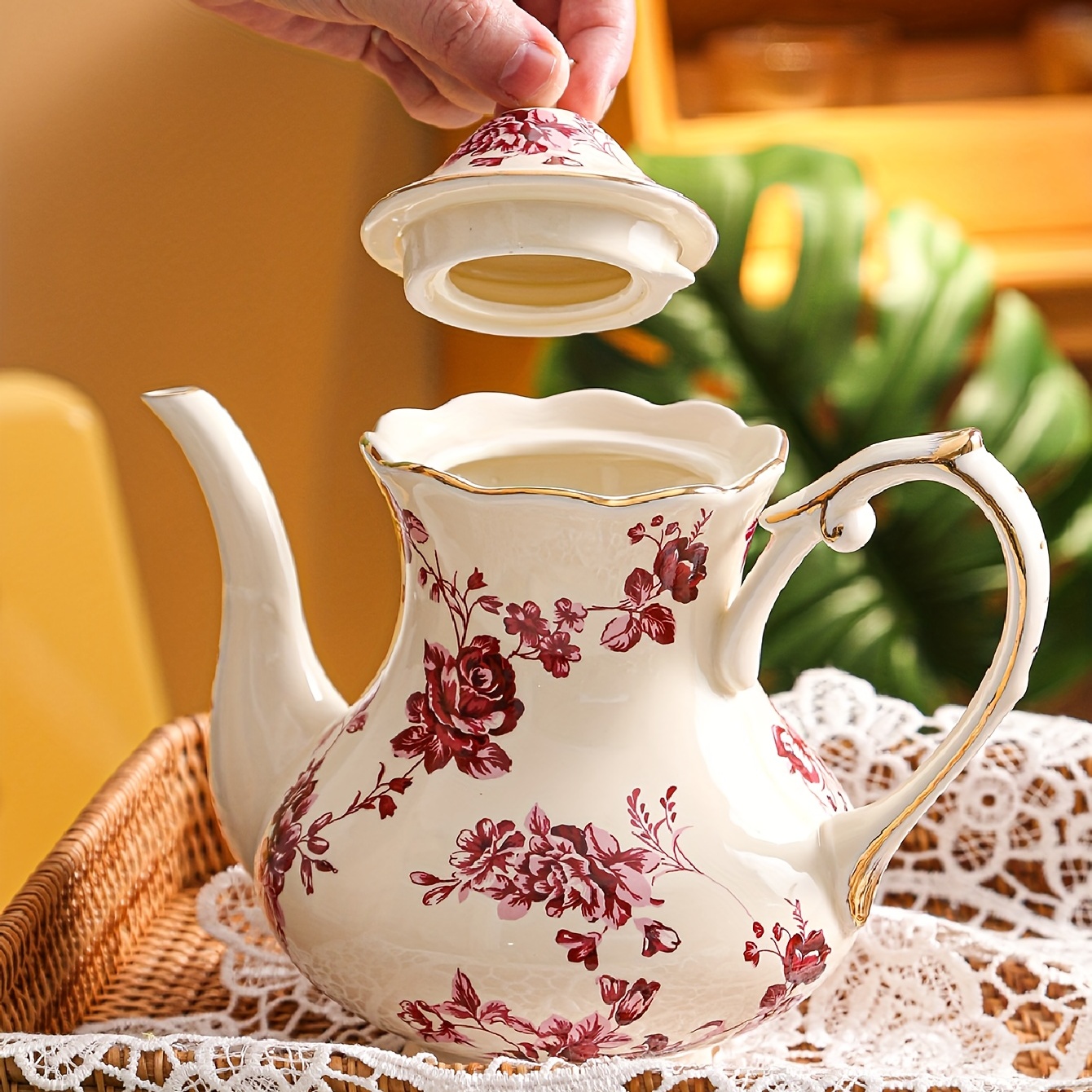 Ceramic teapot European Style Flower Teapot Coffee Pot Water - Temu