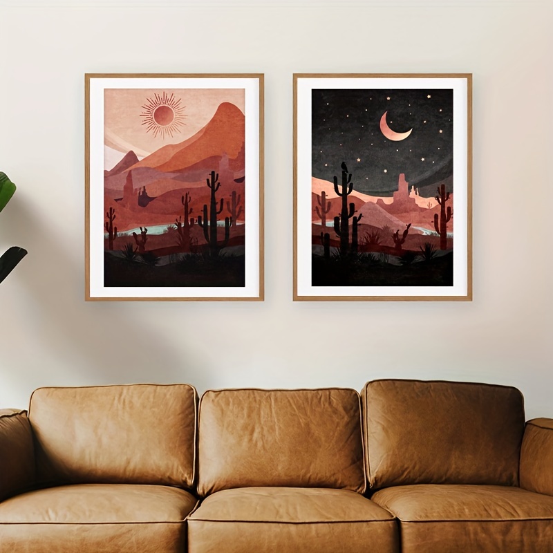 Canvas Poster Day And Night Western Desert Landscape Print, Cactus Wall Art,  Boho Sun And Moon Abstract Wall Pictures, For Bedroom, Living Room Home  Decor, No Frame Temu