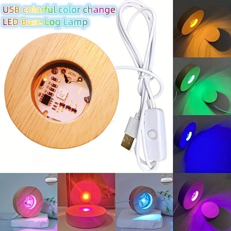 

Led Colorful Solid Wood Display Lamp, Diy Romantic Night Light, Crystal Glass Lamp Base, Switch Log Lamp, Usb Display Lamp, Light Rotating Display Stand, Display Lamp, Glass Lamp Bead Display Lamp