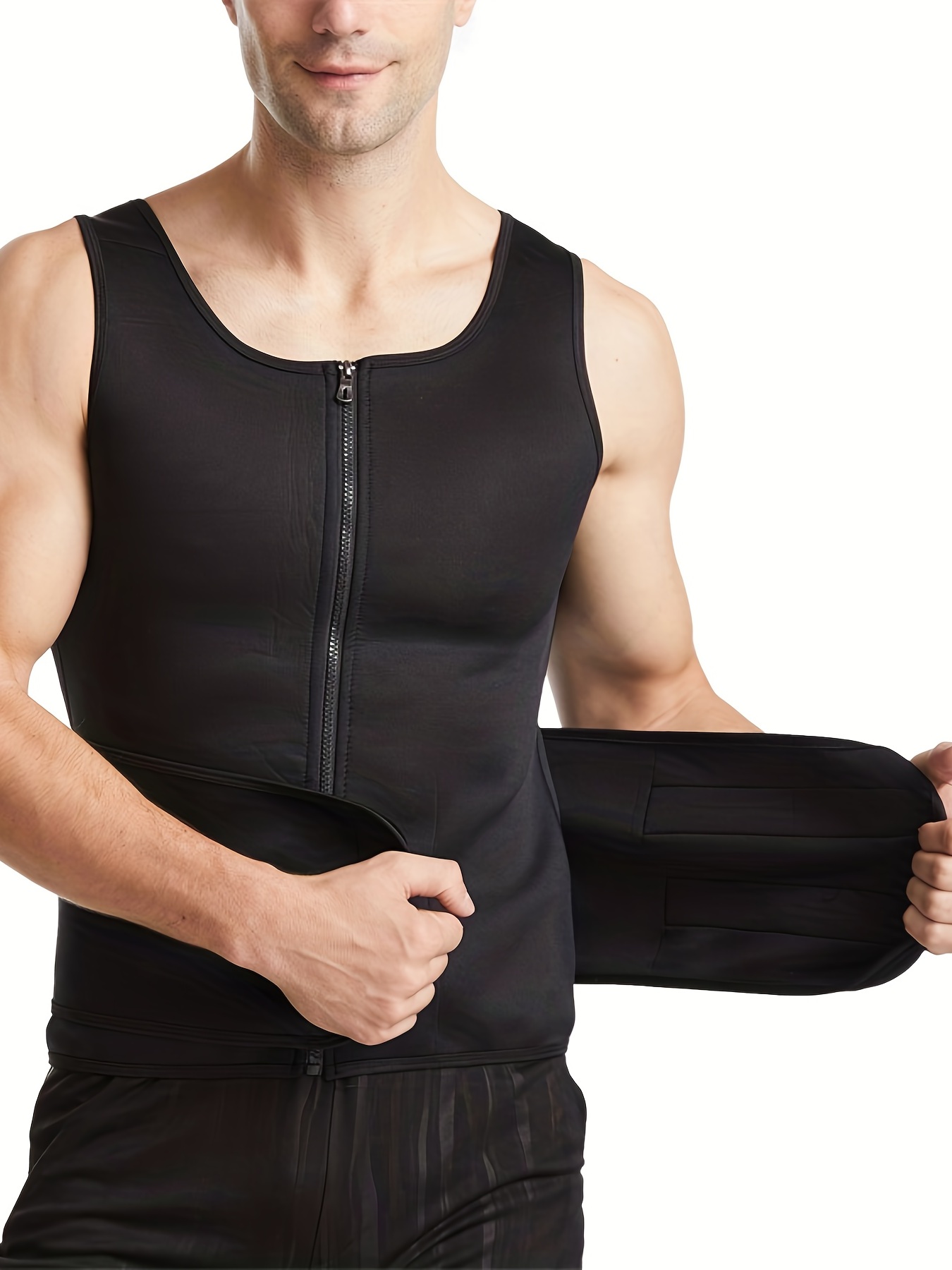 Men's Double Belt Vest Shapewear, Neoprene Reinforced Sweat Bodysuit,  Sports Waist Cincher Belly Belt, Gray