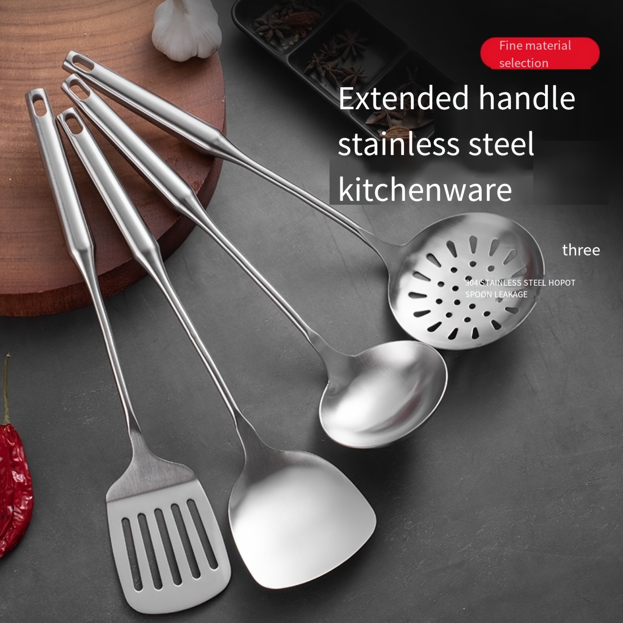 1pc Silicone & Wooden Handle Kitchen Utensil Set Including Scraper, Spatula,  Soup Ladle And Skimmer