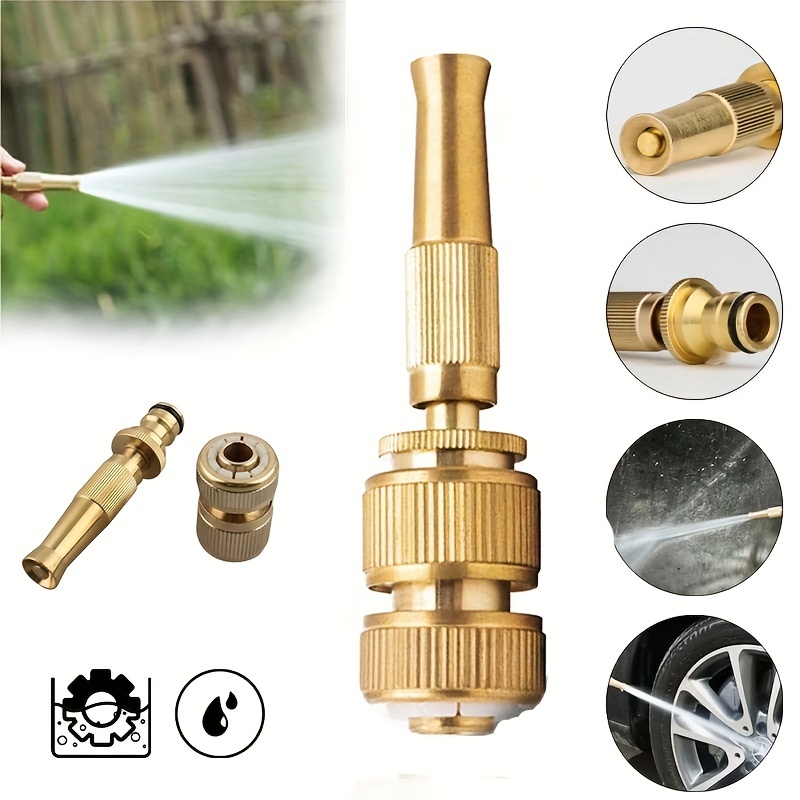 Heavy Duty Brass Fireman Style Hose Nozzle - Fits All Standard Garden Hoses  - High Pressure Fire Hose Pipe Nozzle Car Washing Garden Watering Sprayer  Head Wash Your Car or Water Your