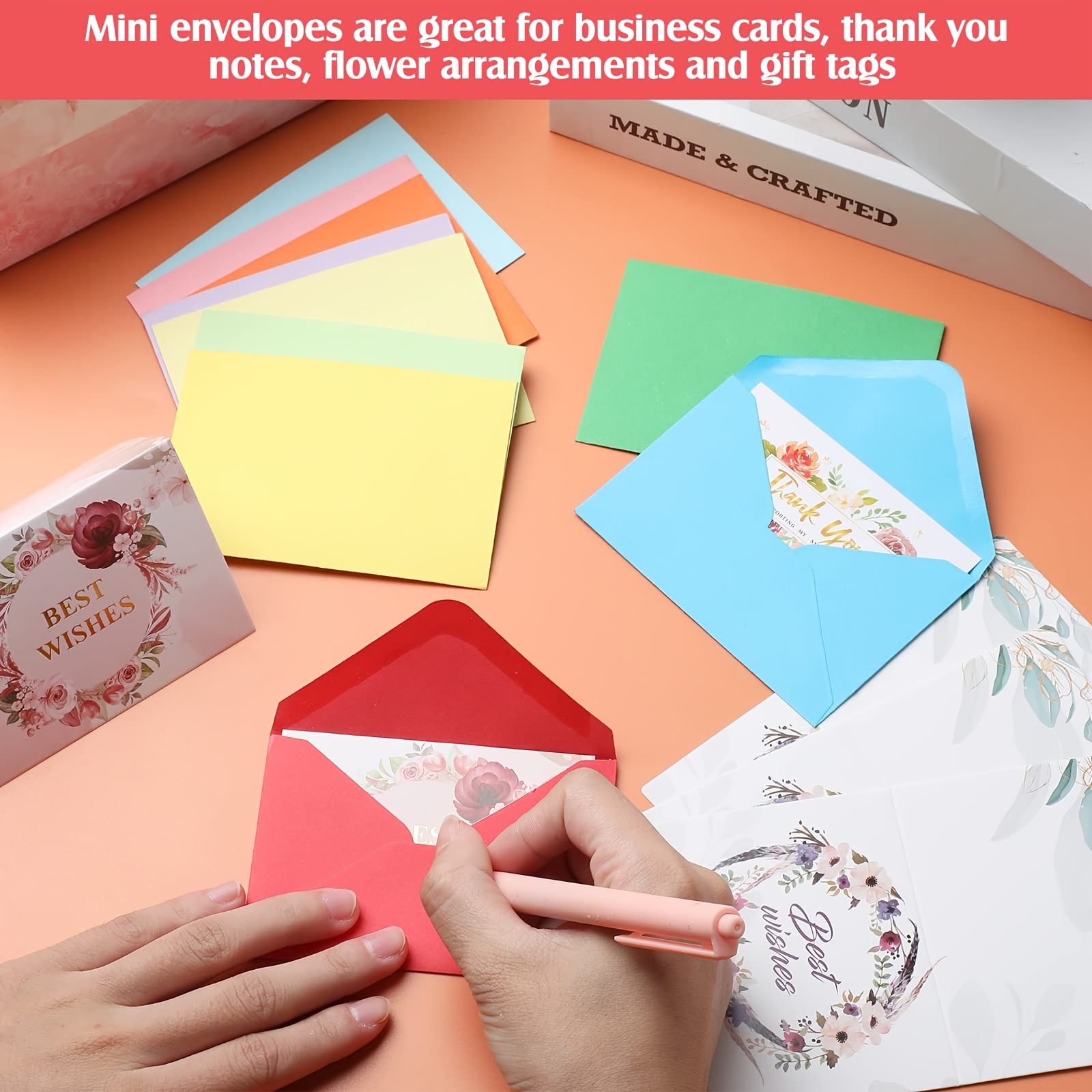 Sobres para tarjetas de regalo: 100 sobres pequeños, sobres de papel para  tarjetas de visita, bolsillos pequeños para sobres a granel, 10 colores