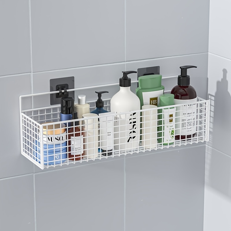 Wall-mounted Storage Rack Bathroom Shelf For Kitchen With Hooks Storage  Bathroom Accessories Without Drill Plastic Container