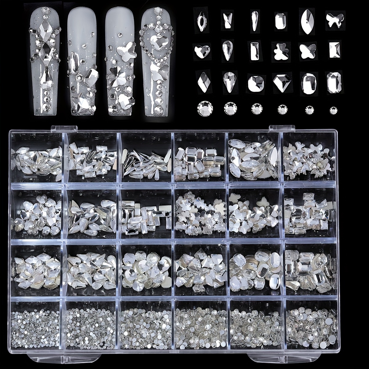 Professional Nail Crystal Kit, 9000pcs Multi Shapes