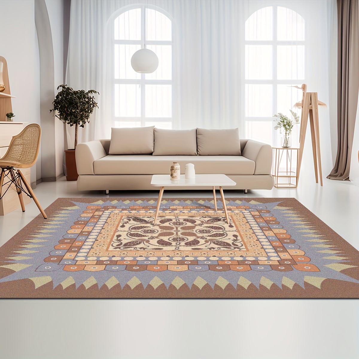 Persian Anti-fatigue Kitchen Rug Boho Vintage Area Rug Khaki Soft Faux  Sheepskin Floor Mat Non Slip Tpr Backing Machine Washable Carpet Large Rugs  For Living Room Bedroom Dining Room Home Decor 