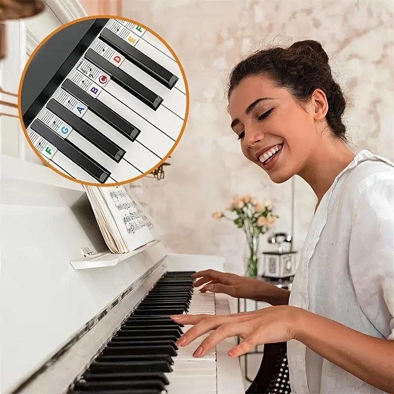 Étiquettes de notes de piano réutilisables pour les débutants – Guide en  silicone de 88 touches (taille réelle) avec boîte