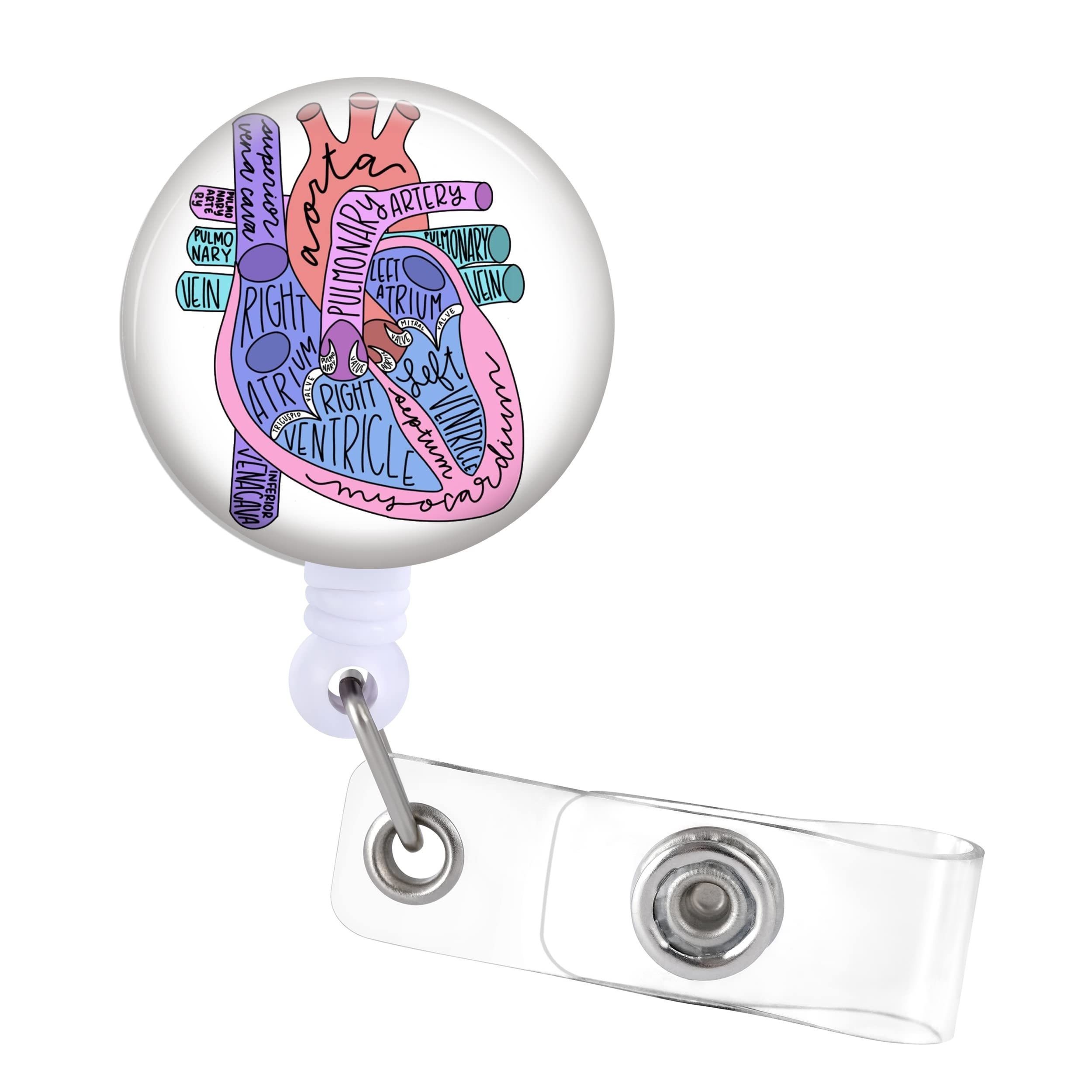 1pc Badge Reel Retractable ID Clip Holder Heart - Heart Anatomical  Cardiology Cardiac Nurse Anatomy Nursing Doctor Medical MD Name Tag Card  Badge Funn