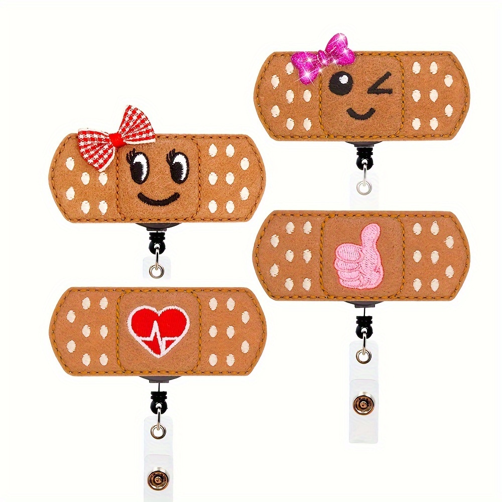 4pcs Cute Bandage Badge Reel Retractable, Women Nurse RN ID Badge Holder  With Alligator Clip, Great Christmas Gift