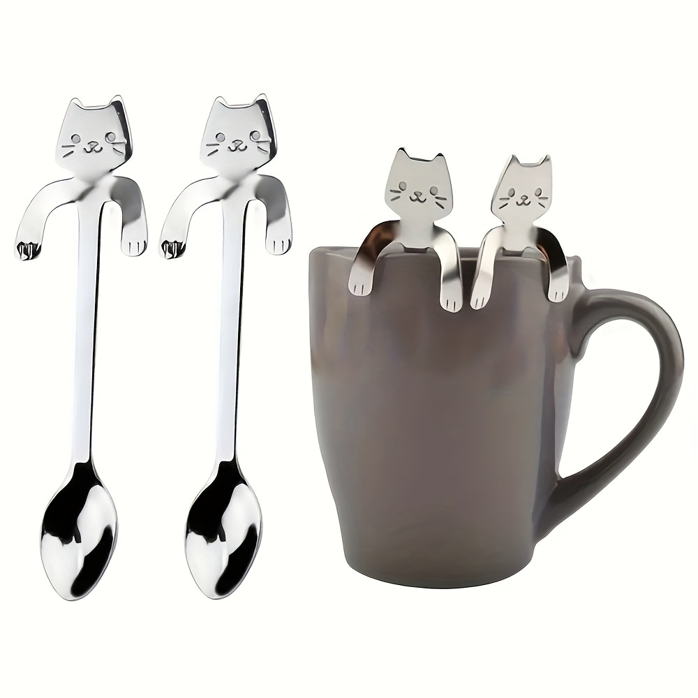 

2/4/6pcs Cute Cat Shaped Stainless Steel Coffee Spoon, Suitable For Dessert, Snack, Ice Cream And Other Use, Creative Spoon, Kitchen Flatware, Holiday Decoration Gifts