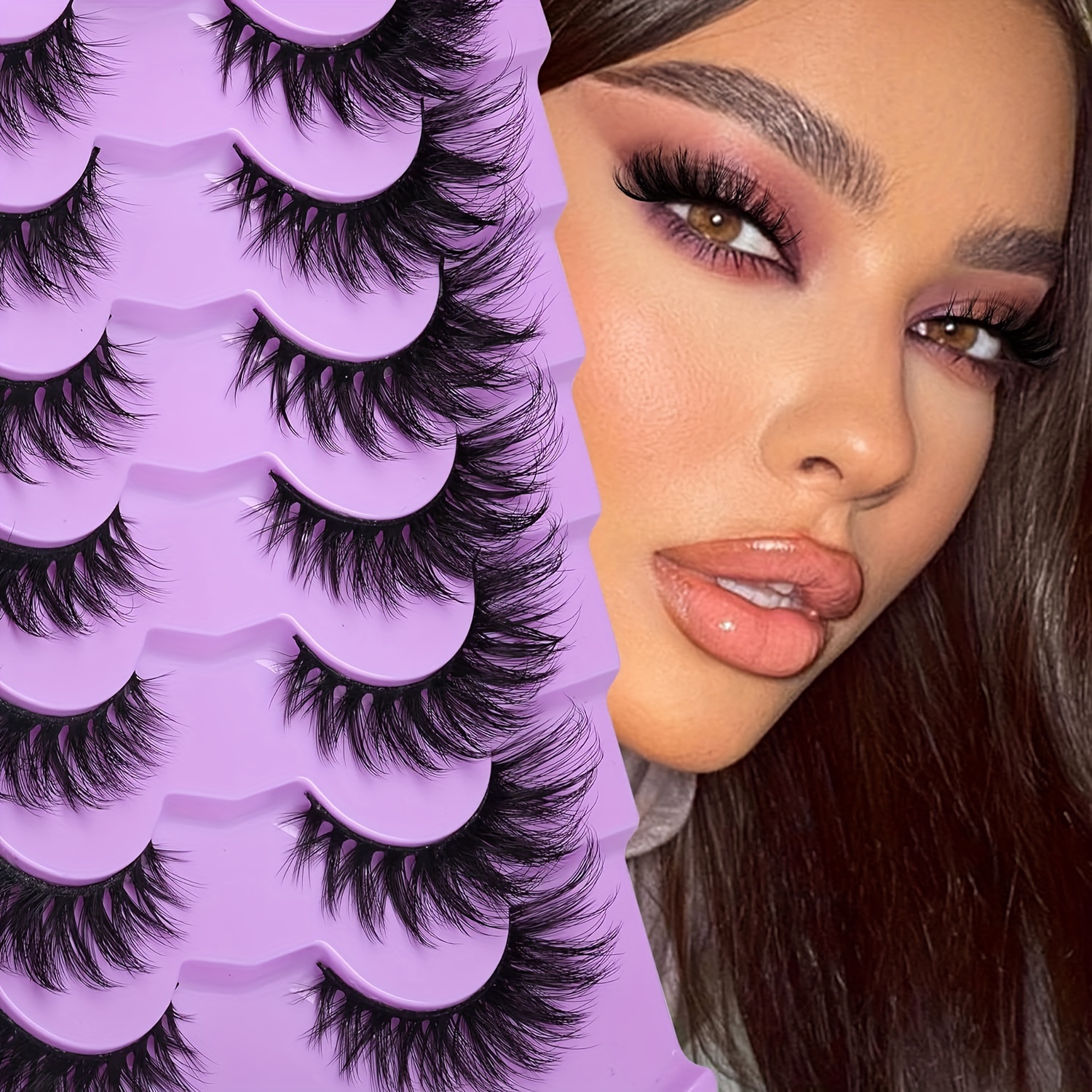 3d False Eyelashes 20mm Cat Eye Anime Fluffy Long Curly Strip Lashes, 7 Pairs Set