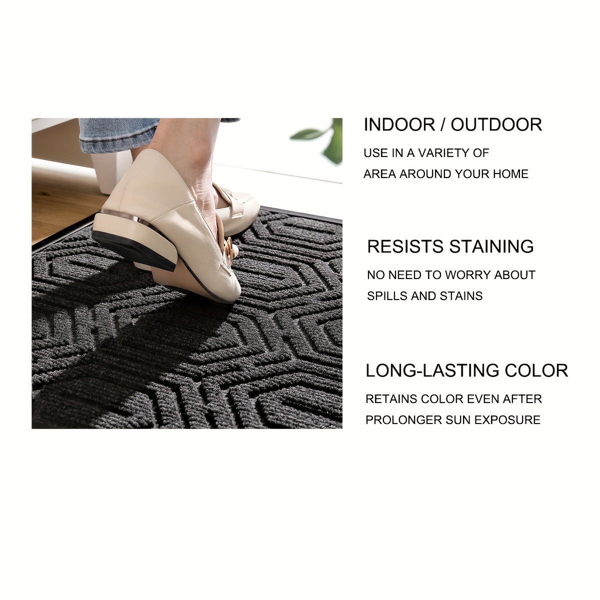 Black Rubber Door Mat  Honeycomb Style Doormat for Indoor Outdoor