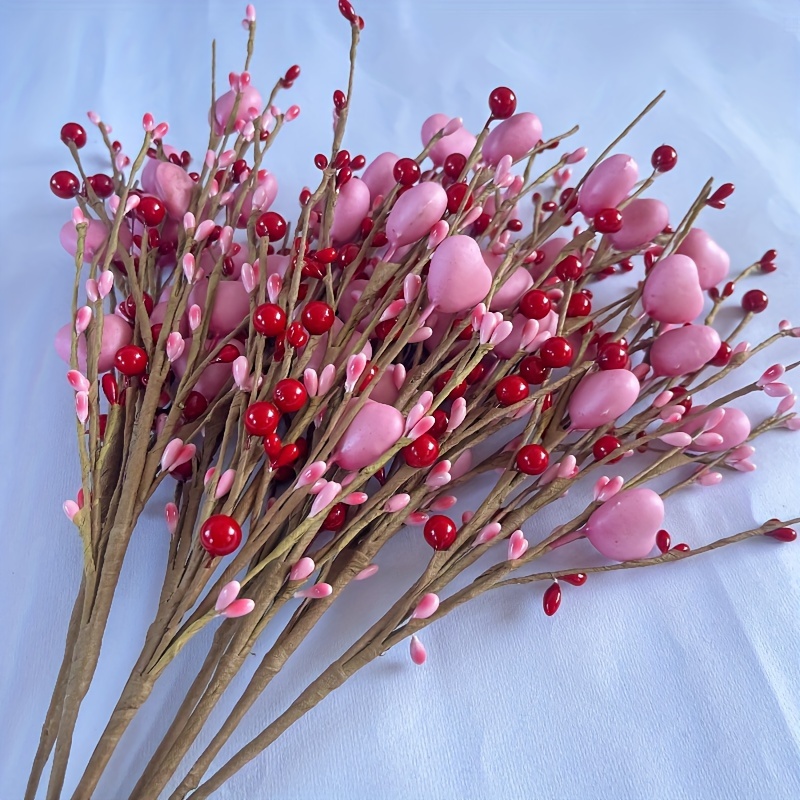 Artificial Red Berry Flower Stems Heart Shaped Berry Picks - Temu