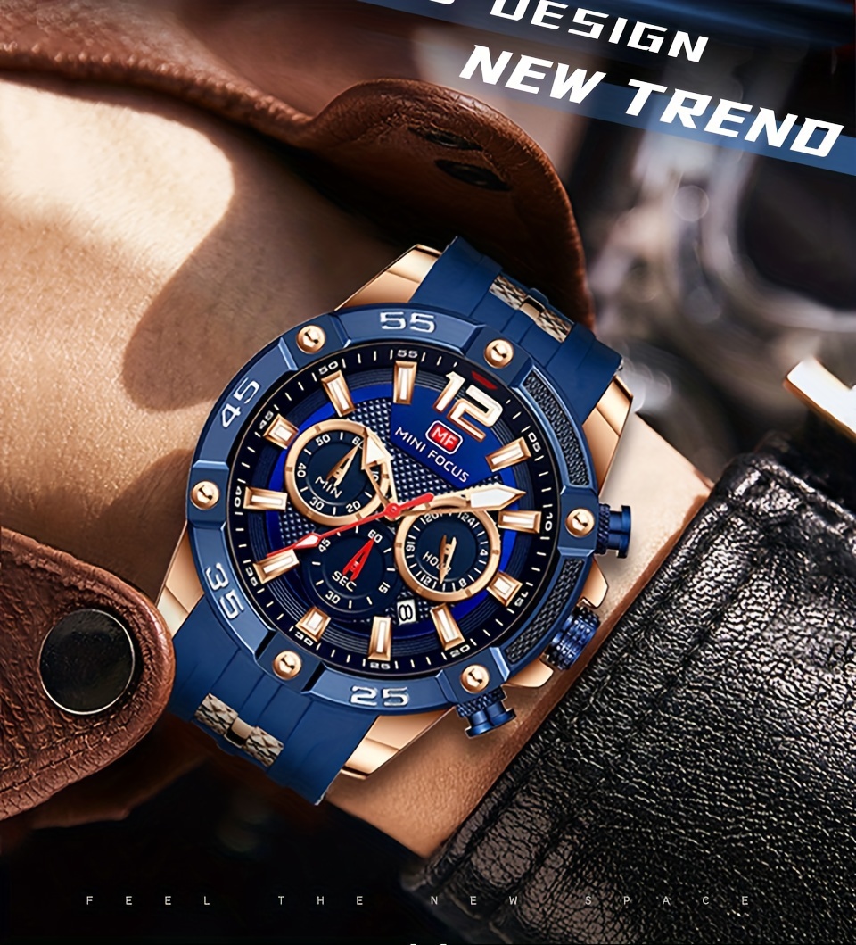 Mini Focus Uhr Herren, Sport-chronograph, Wasserdichte, Leuchtende Quarz-armbanduhr  Silikonarmband, Schnelle Sichere Online-kasse
