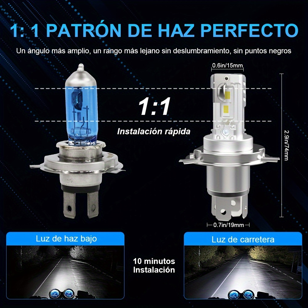 Bombillas halógenas LED H1 para faros delanteros, 6000 K, luz de haz alto y  bajo, 100 W, ultra blanco