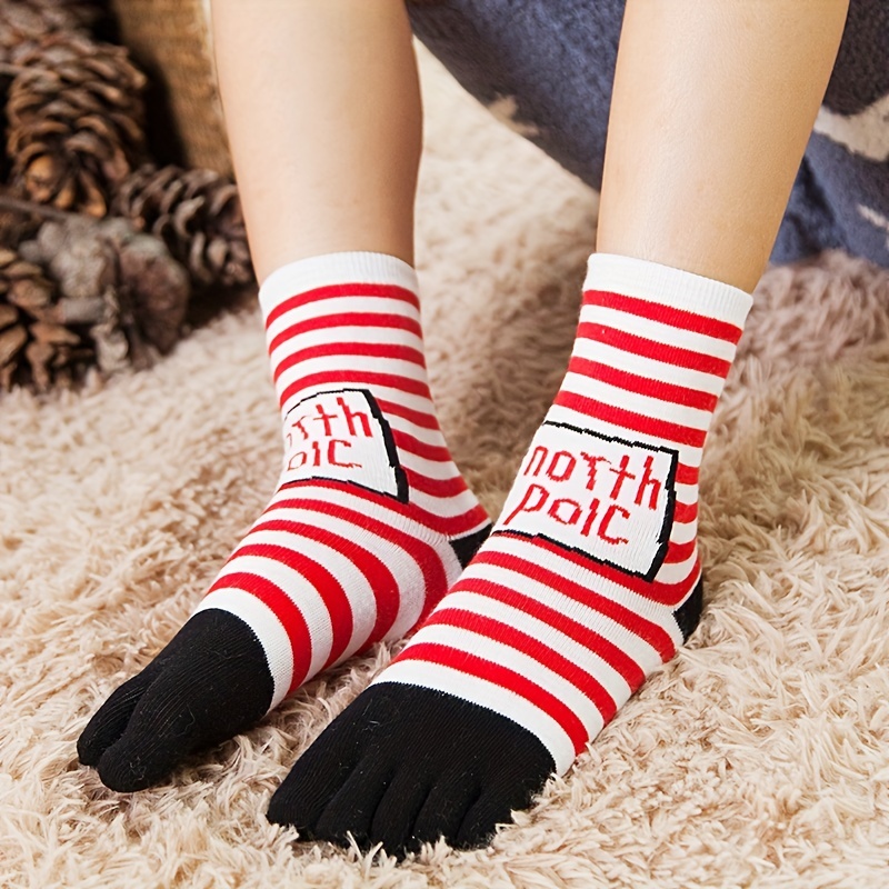 Calcetines de Navidad con dedos de los pies, algodón, calcetines de cama de  cinco dedos, unisex, para enamorados, familia, adultos, niños, paquete de