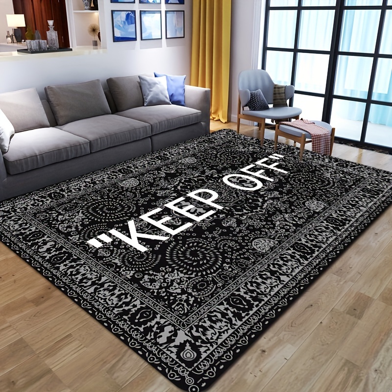 KEEP OFF Area Rugs Floor Mat Black and White Carpet Living Room
