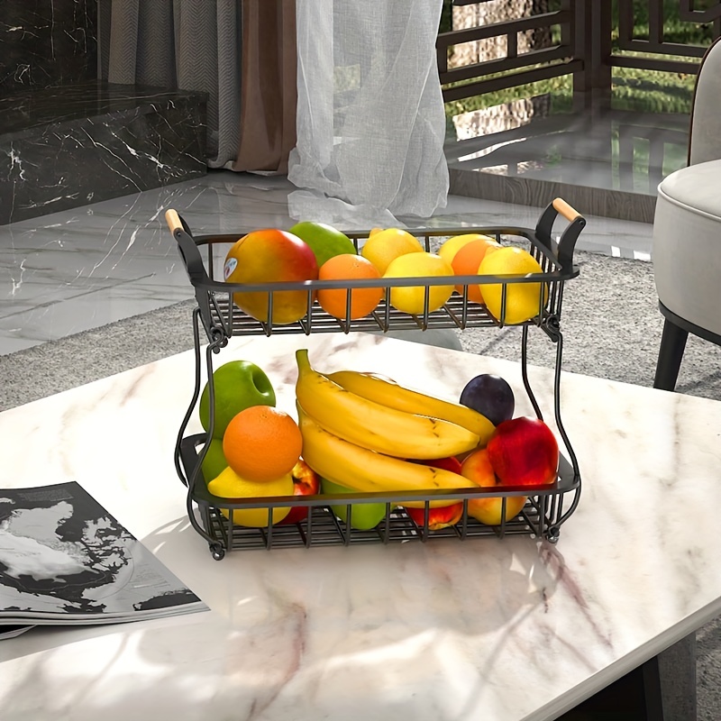 Fruit Basket for Kitchen,2 Tier Fruit and Veggie Storage Basket Holder for  Kitchen Counter Countertop,Black Wire Kitchen Tiered Storage Baskets