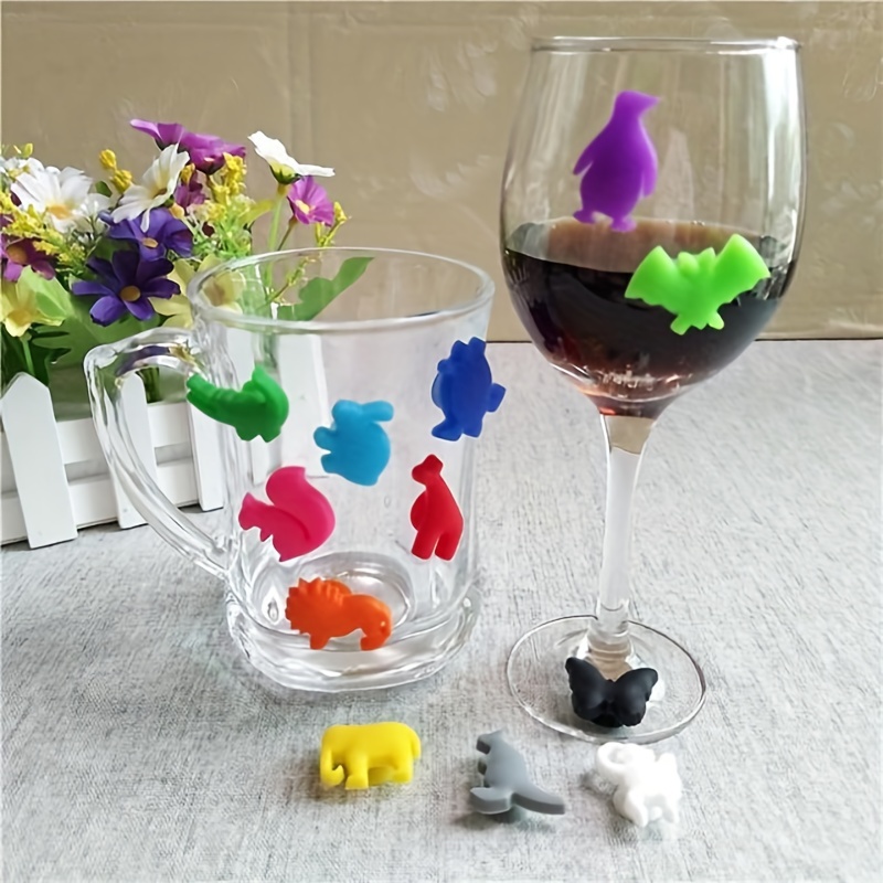 12Pcs rubber cocktail identifier Silicone Wine Cup Labels Wine Glass Tags  Rubber