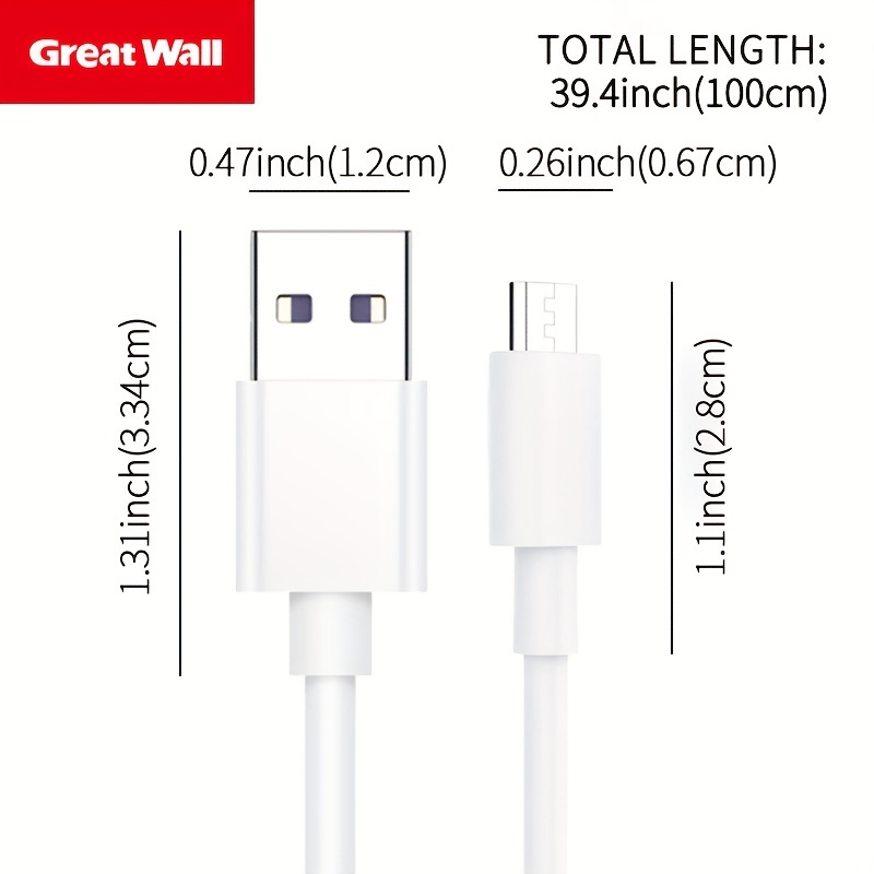 Cable Micro Usb blanco 2.4A Carga Rápida y 1 Metro Móvil Tablet