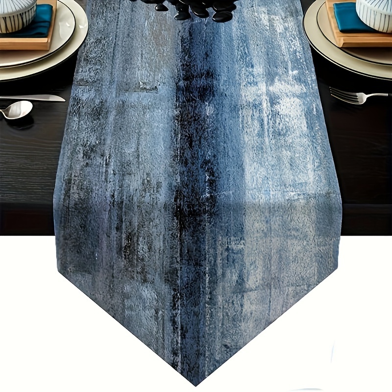 TEMU 1pc Blue And Gray Table Runner, Abstract Modern Art Burlap Table Runners For Table Dresser Runner Farmhouse Style For Dinner Party Holidays Home