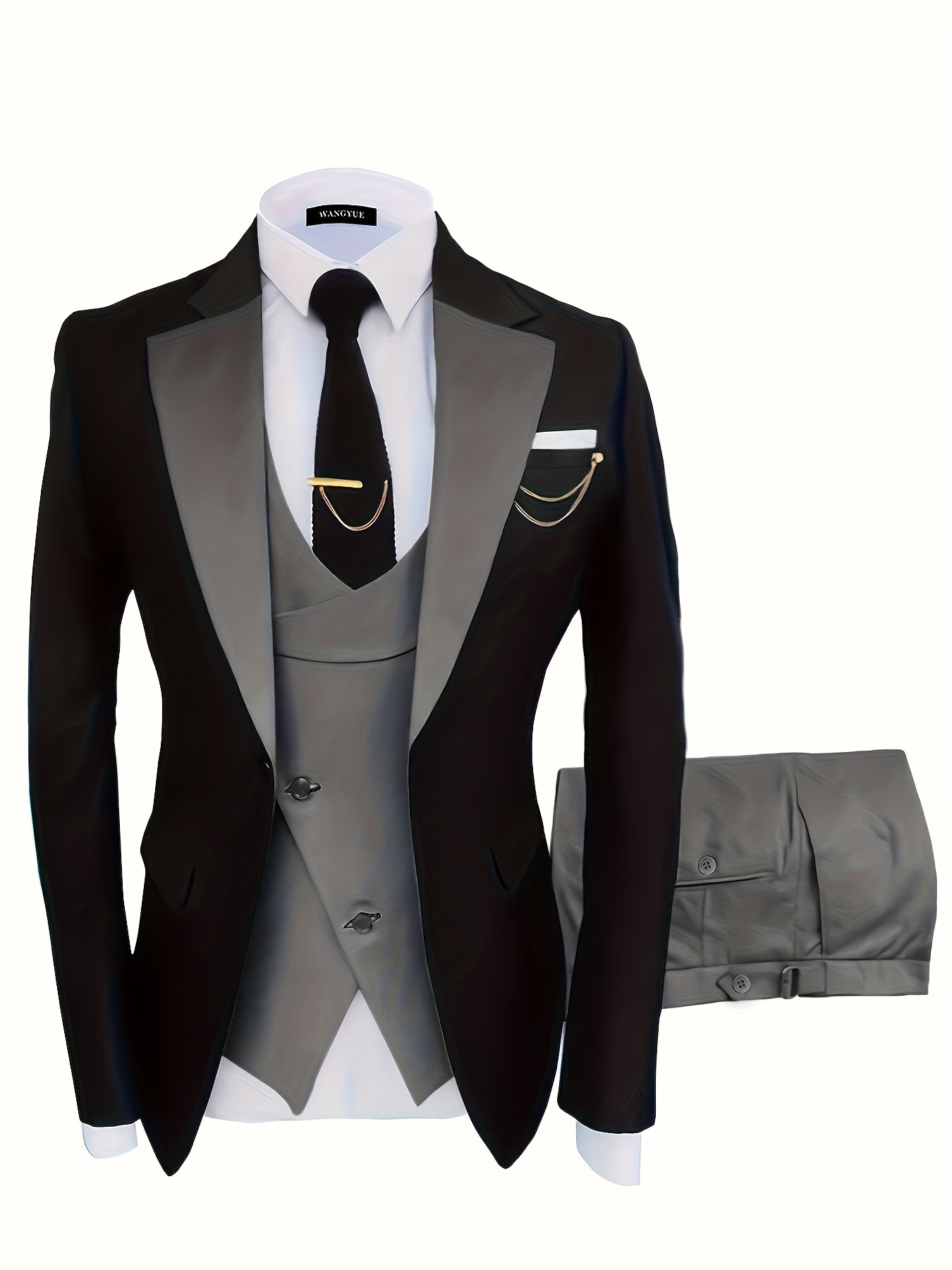 MYS Men's 3 Piece Slim Fit Suit Set, One Button Solid Jacket Vest Pants  with Tie Beige at  Men's Clothing store