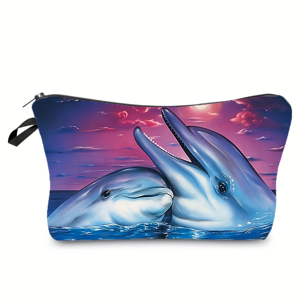Dolphin Print Cosmetic Storage Bag, Portable Canvas Pouch