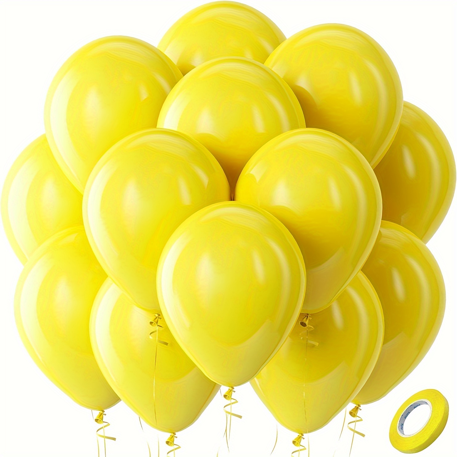 

Ballons jaunes 12 pouces, 50 ballons en latex jaune de qualité hélium pour les fêtes d'anniversaire, de remise de diplômes, de mariage, décorations de fête (avec ruban jaune)