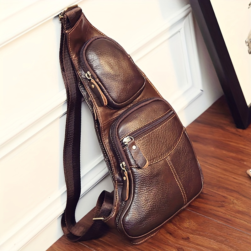Men's Genuine Leather Crossbody Bag Casual Daypacks Chest - Temu