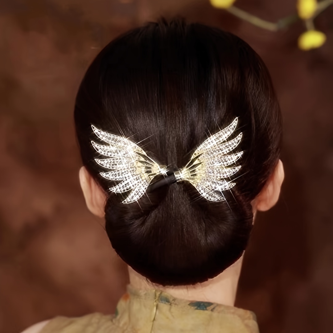 

1pc Elegant Wings Decor Hair Bun Maker, French Twist Hairstyle Bun Hair Accessories, Crystal Rhinestone Hair Bun Maker