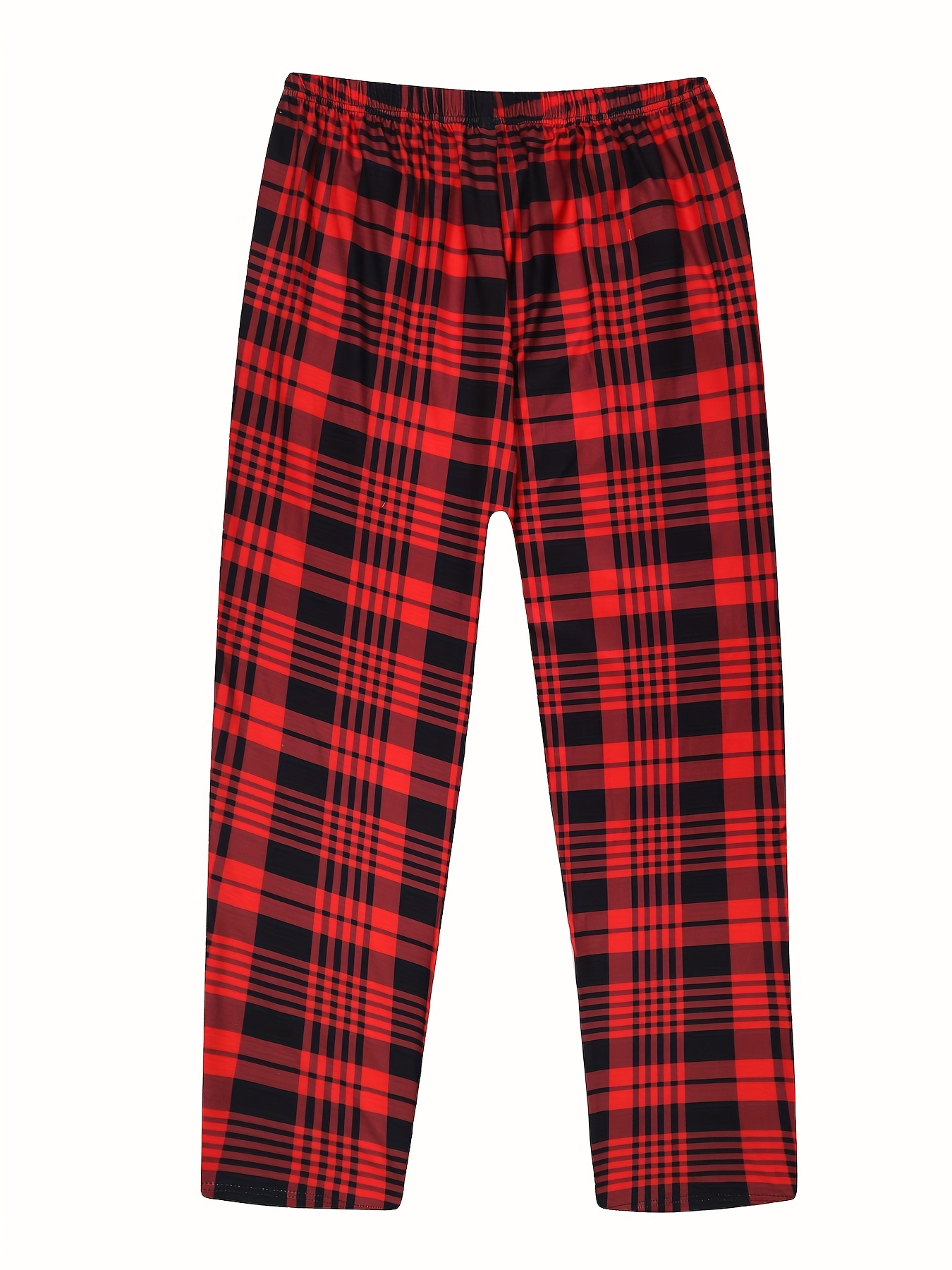 Mens Red & Black Plaid Fleece Pants