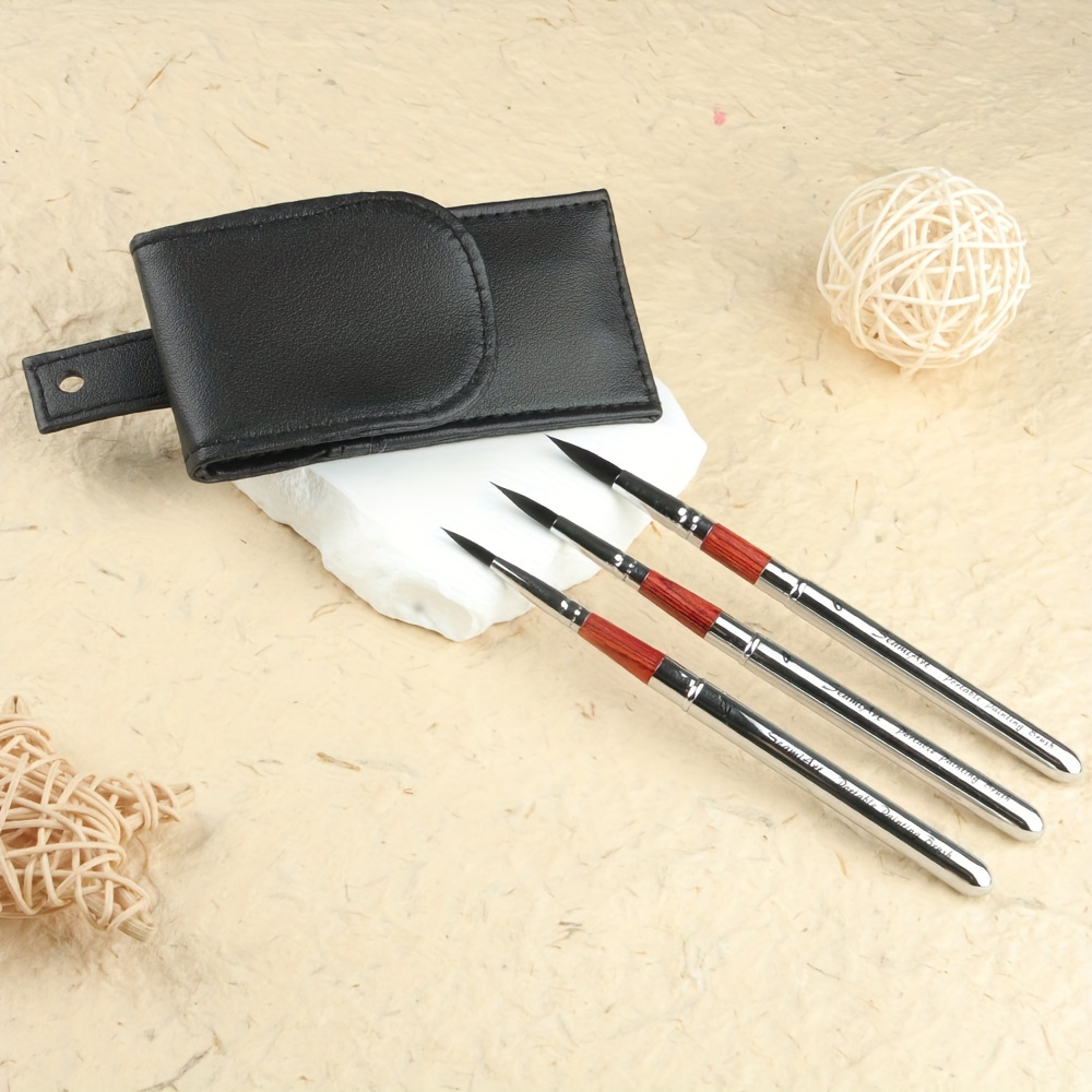 3pcs/Set With Portable Pu Brush Bag DivIsible Short Holder Watercolor  Journal Paint Brush