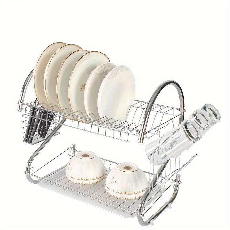 1pc Countertop Shelves, Household Countertop Dish Rack, Draining Shelving,  Double Layer Storage Shelf For Organizing Bowl, Dish, Chopsticks, Spoon, Fo