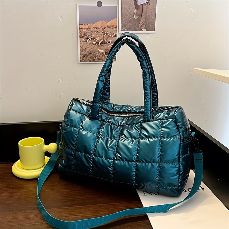 Solid Nylon Padded Quilted Large Capacity Commuter Versatile Fashion Single Shoulder Tote Bag