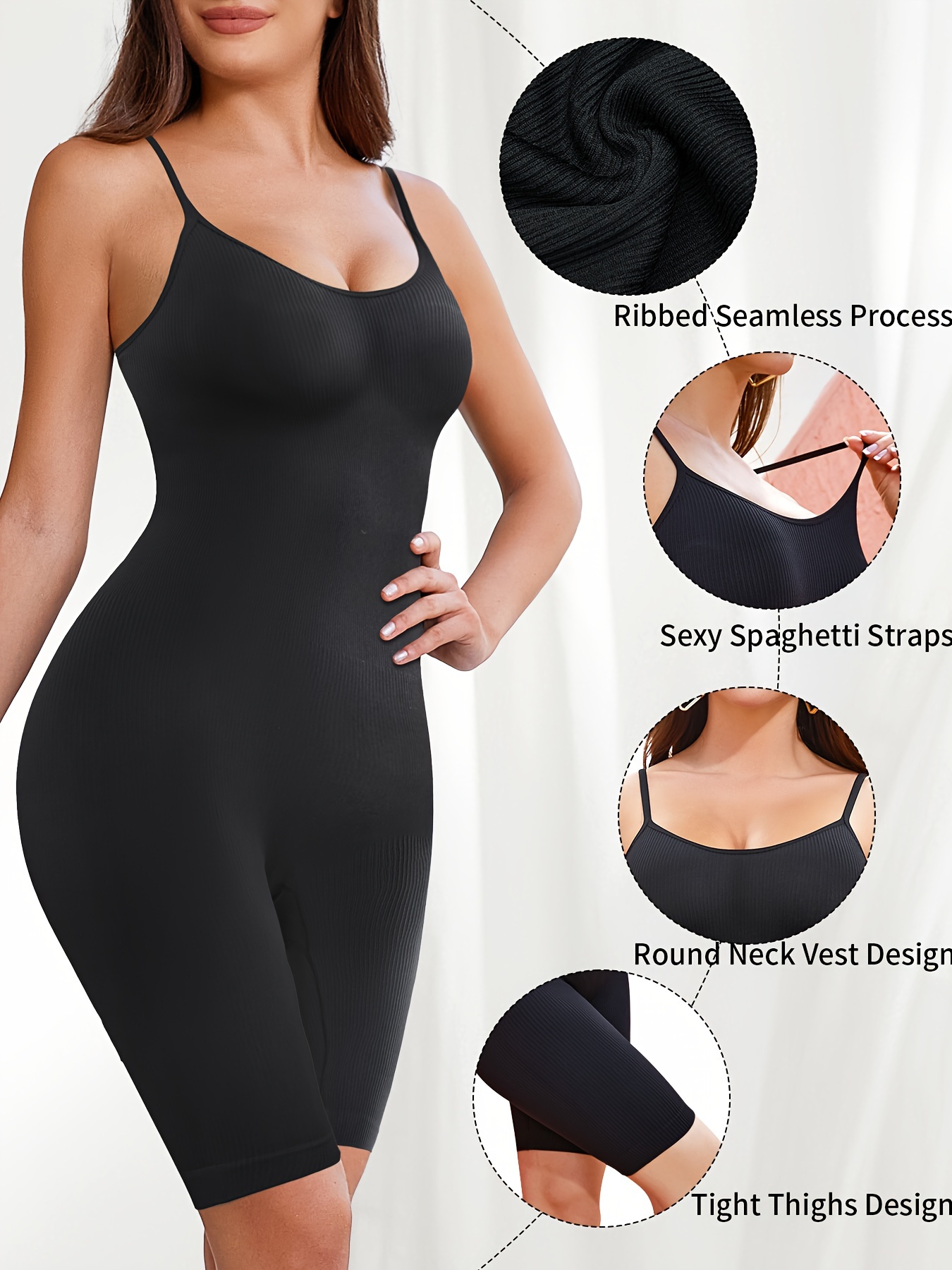 Romper Tummy Control Body Shaper Shapewear Bodysuit Seamless Ribbed  Slimming Top 