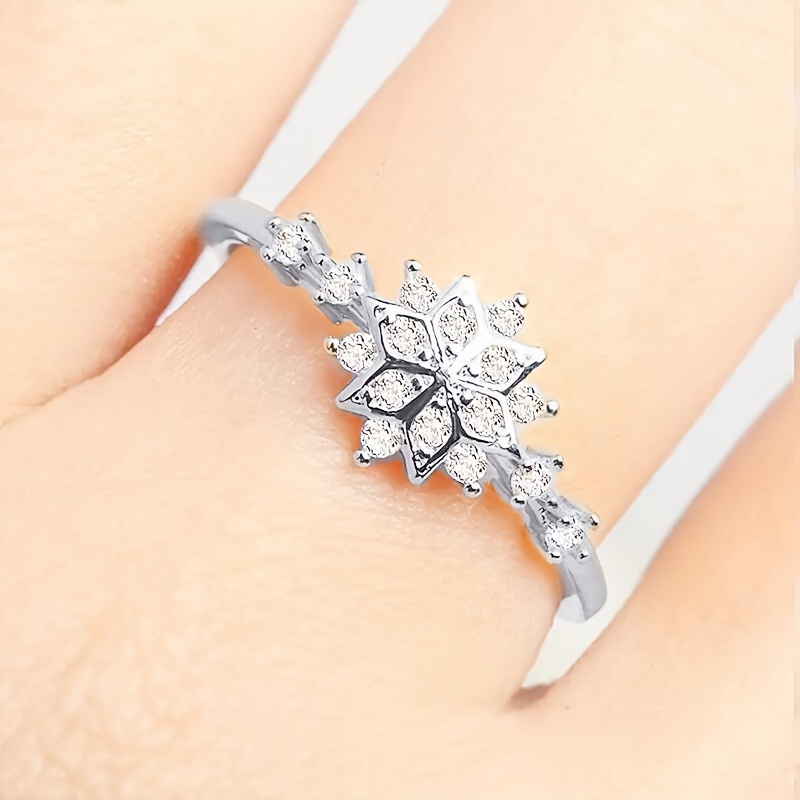 925 Silver Promise Ring Snowflake Zirconia Engagement Wedding
