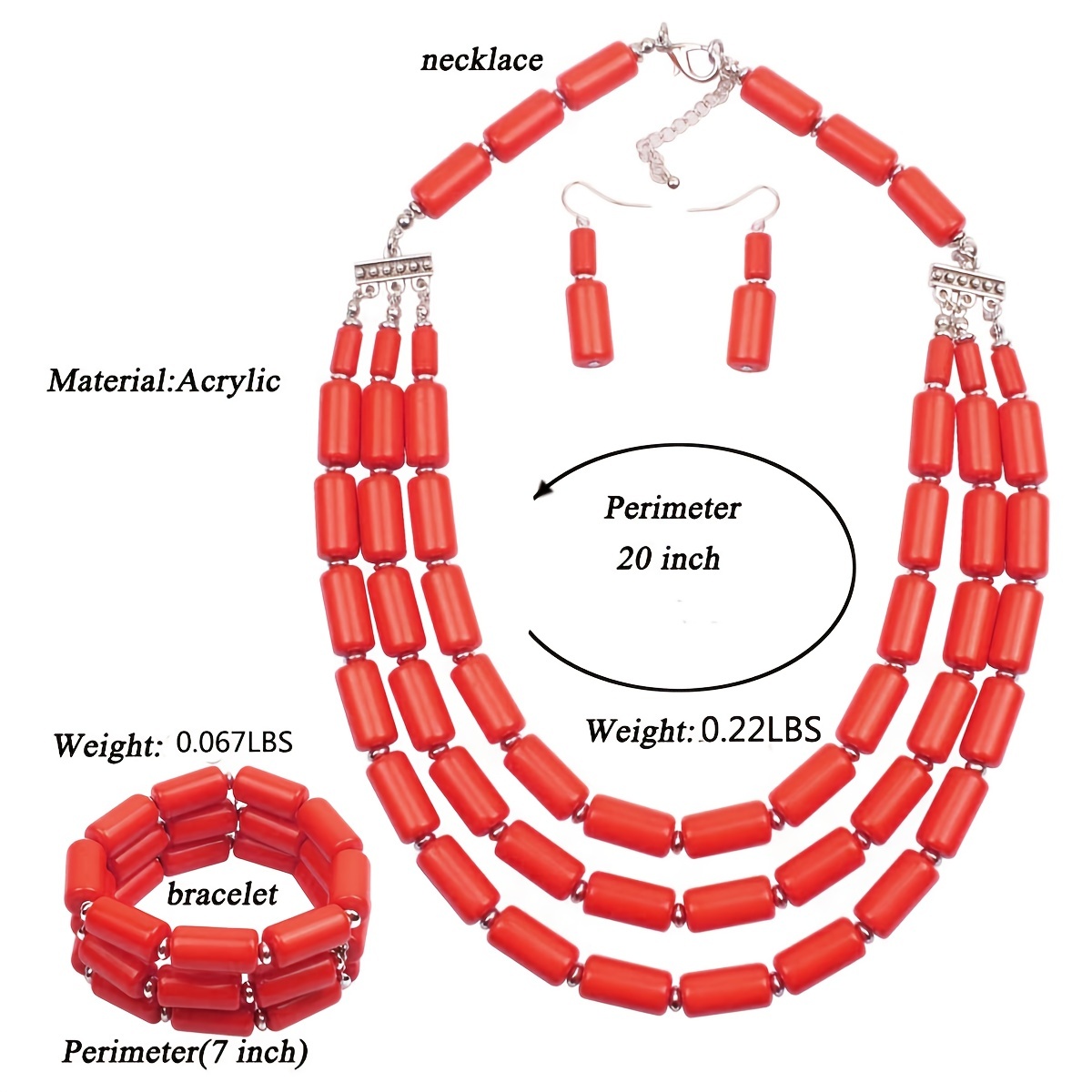 Boho Red Beaded Multilayer Necklace, Earrings & Bangle Set