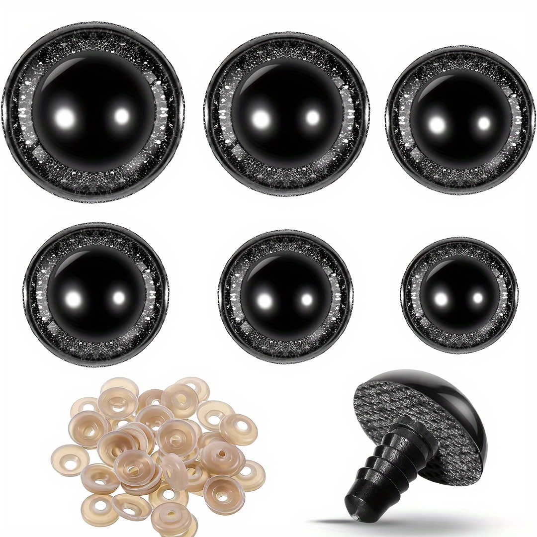 Image of 56pcs Black Plastic Doll Eyes With Crystal Iridescent Accents - 16-30mm Eyes For Diy Plushies, , And Collectible Crafts, 6 Sizes, Diy Plushie Eyes, Design, Iridescent Finish