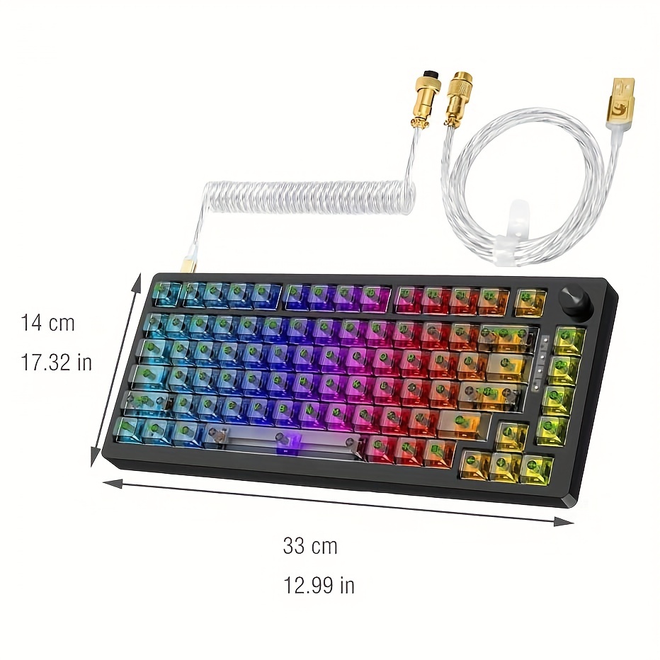 magic refiner mk32 mechanical gaming keyboard 75 wired transparent keyboard apex pro tkl keyboard hot swappable 82 keys with coiled usb c cable linear switch volume knob for pc mac