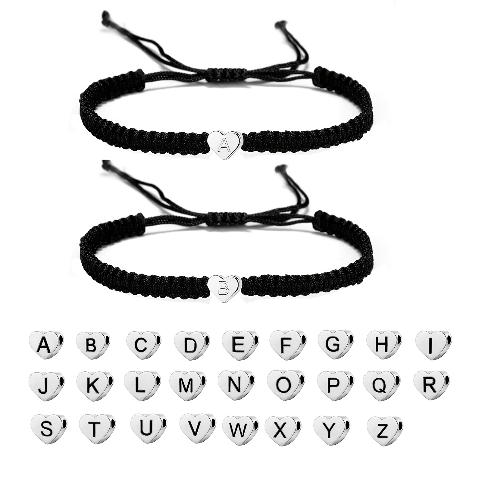 Pulsera Cuerda Negra Trenzada Alfabeto Inglés Diseño Nicho - Temu
