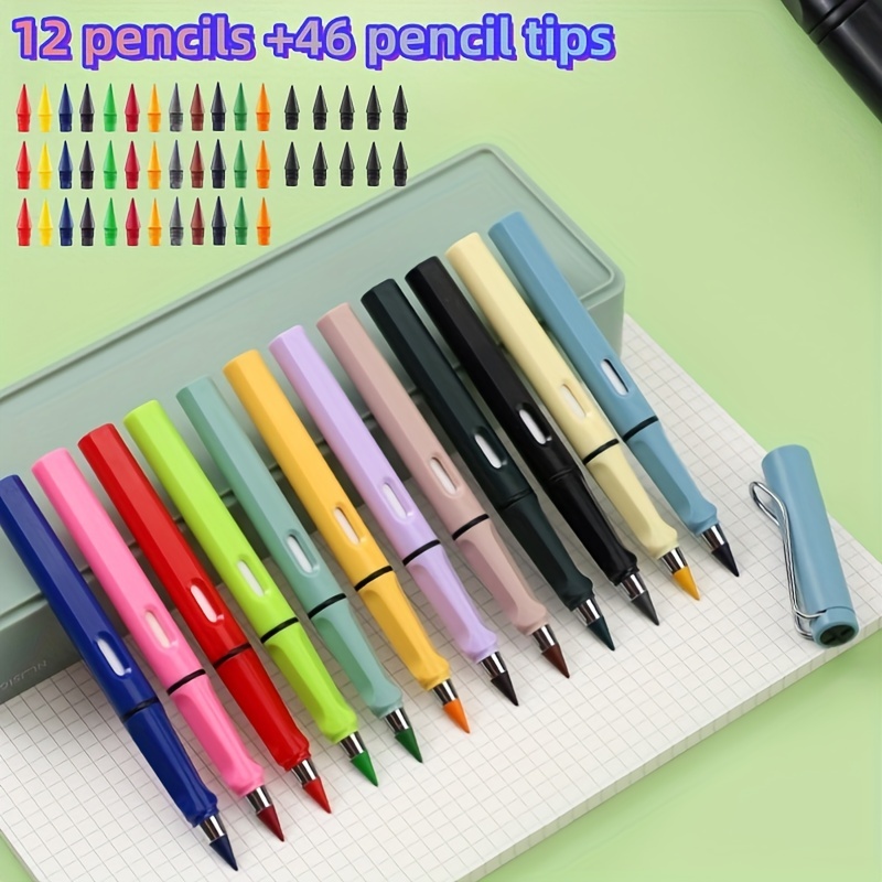 12 Pencils 46 Pencil Tips Color Pencil Drawing With 12 Color - Temu