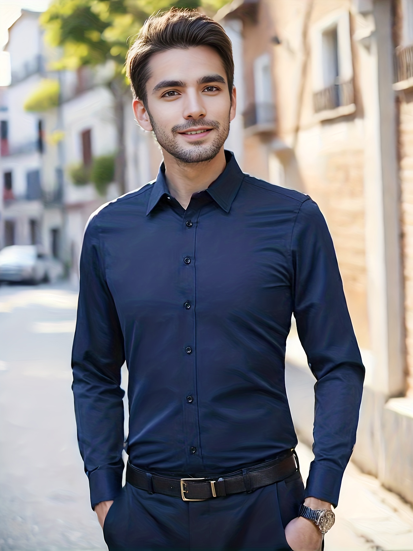 Camisa Con Patrón Geométrico, Suéter Casual De Cuello En V Y Manga Larga  Para Hombre Para Primavera Y Otoño, Ropa De Hombre - Temu