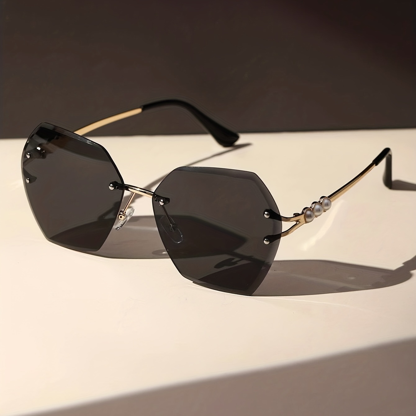 Oversized Semi Rimless Sunglasses for Women Men Gradient Lens Cat Eye Glasses Hollow Out Earpiece Eyewear UV400,Temu