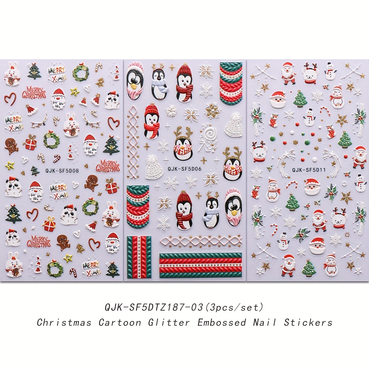 5d Embossed Glitter Christmas Nail Art Stickers santa Claus - Temu