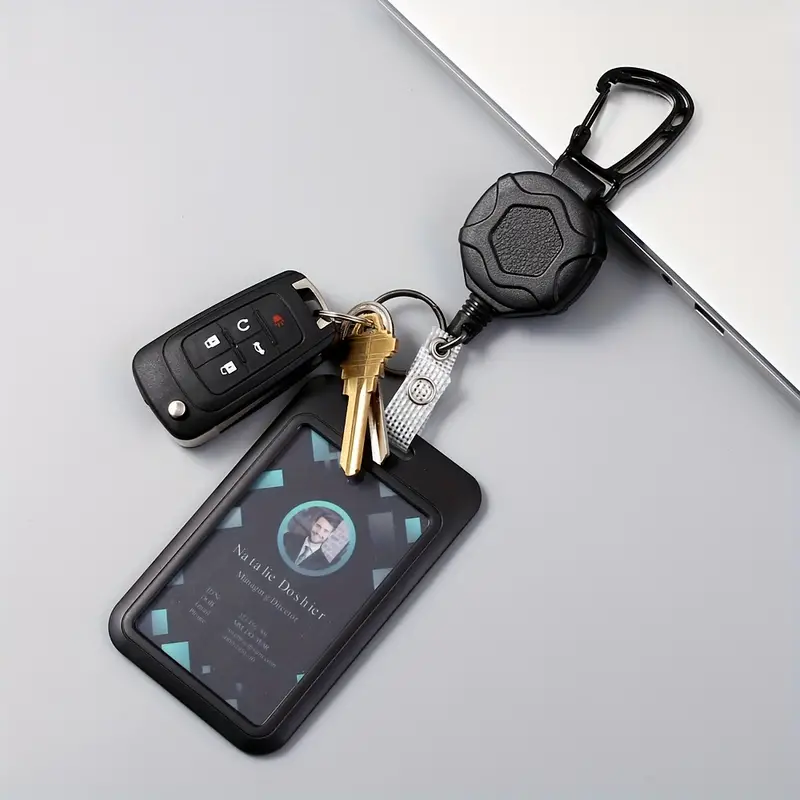 1pc Heavy Duty Retractable Badge Reel Keychain With 1pc Badge Holder  Tactical ID Badge Reel With 31.5 Inch Steel Retractable Cord, Bearing  Weight 9.0