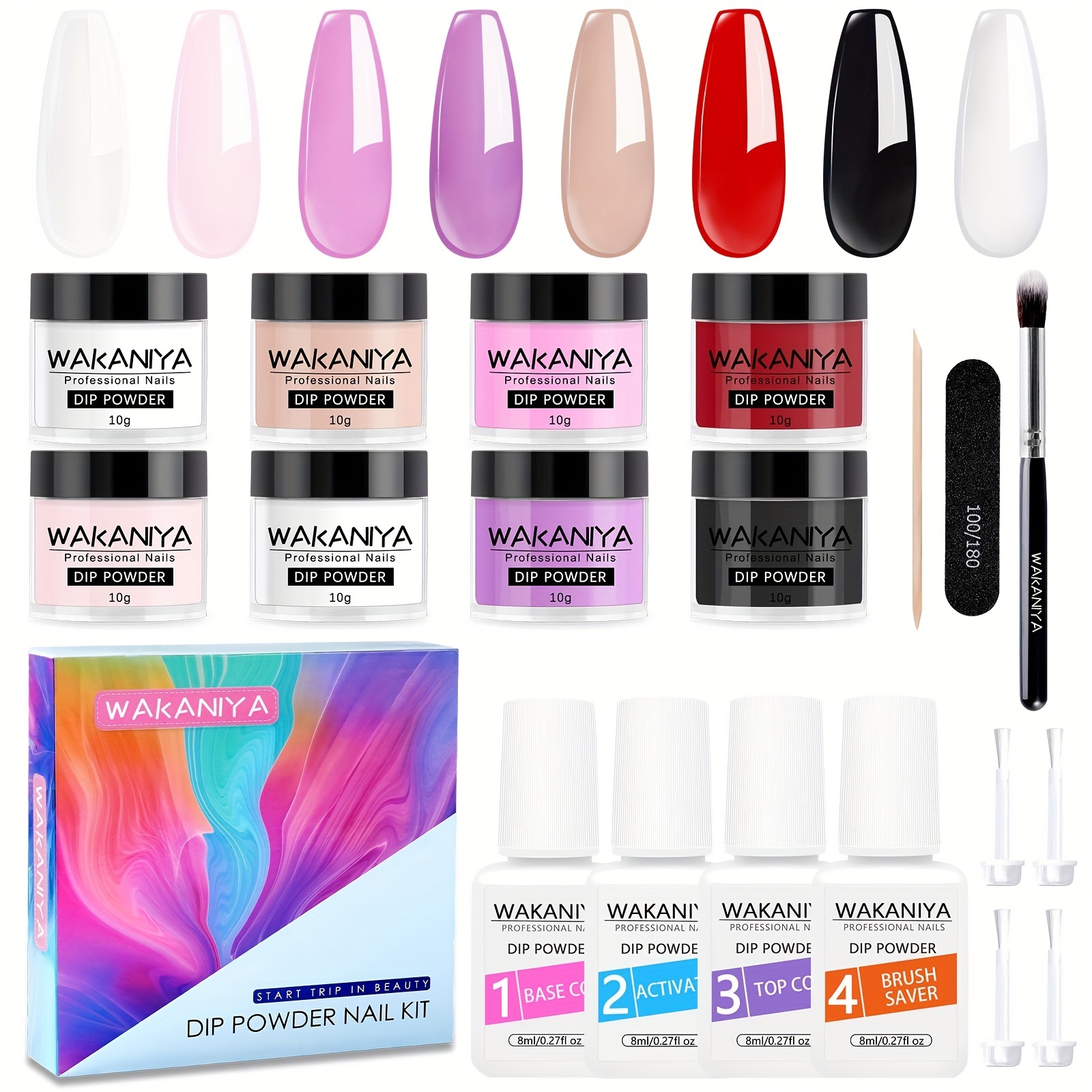 AZUREBEAUTY Color Changing Dip Powder Nail Kit Starter, Fall Winter 12 Pcs  Glitter Pink Blue Purple Orange Mood Temperature Change Dipping Powder  Liquid Set with Base Top Coat Activator for Home Manicure