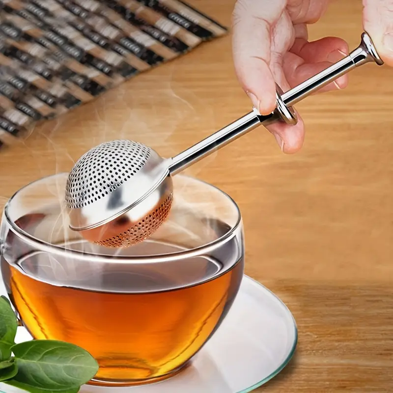 1 boule à thé à long manche push-pull, infuseur à thé en acier inoxydable,  pour thé en feuilles, filtre à thé et passoire de qualité supérieure avec