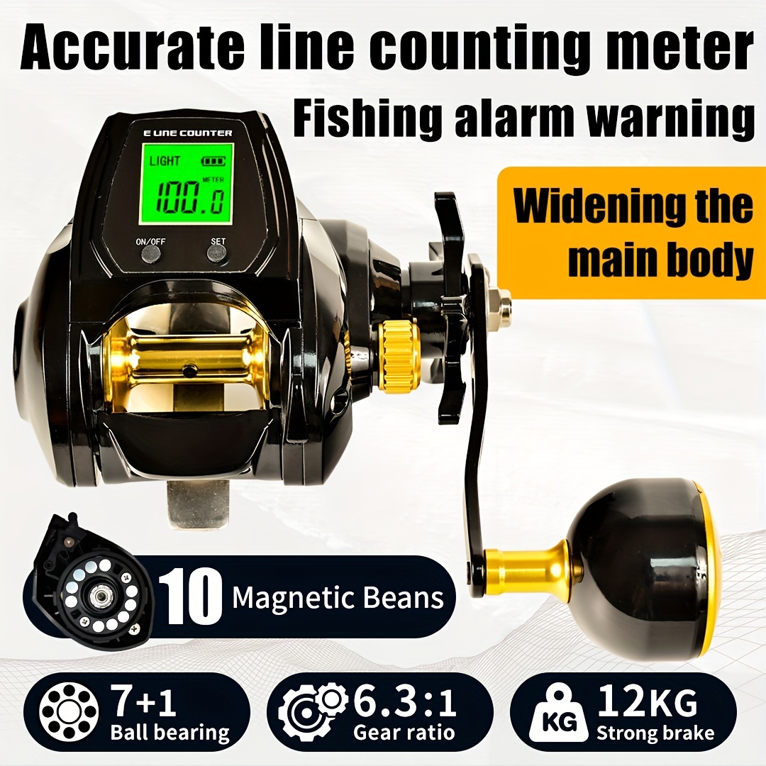 1pc 6.3:1 Gear Ratio Electronic Fishing Reel, Large Screen Counting  Baitcasting Reel, Digital Display Fishing Reel With 12kg Brake Force,  Fishing